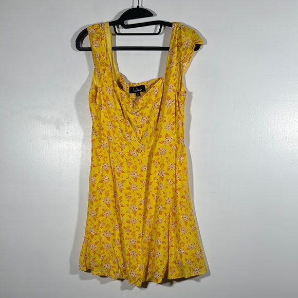 NWOT Lulus Passion Project Yellow Floral Print Mini Dress Size Large - Picture 4 of 7